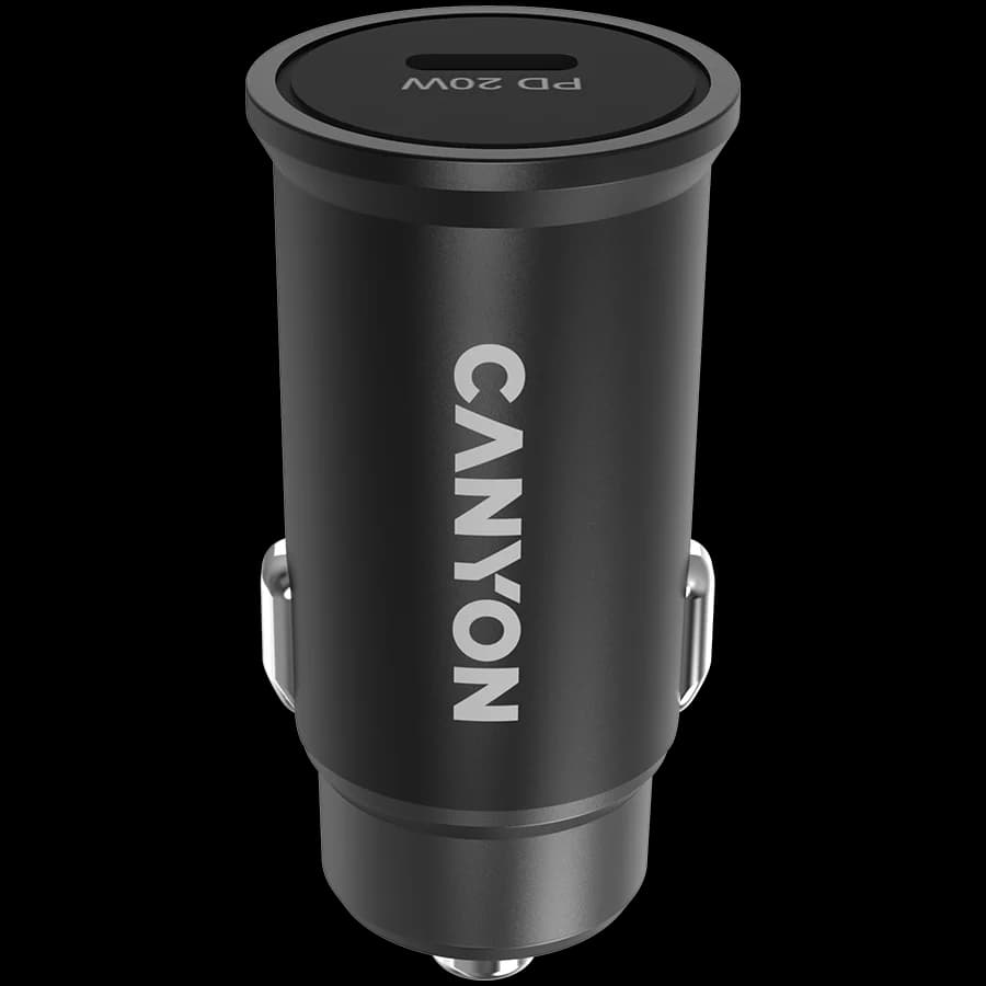 Canyon C-20, PD 20W Pocket size car charger, input: DC12V-24V, output: PD20W, support iPhone12 PD fast charging, Compliant with CE RoHs , Size: 50.6*23.4*23.4, 18g, Black