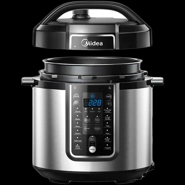 Pressure Cooker, 5.7L, 1000W power, aluminum inner pot, large control box and LED display, stainless steel housing, pressure indicator, multi-function, 8  preset menu, 24 hours preset timer, max. working pressure 60KPa, (rice spoon,soup spoon)