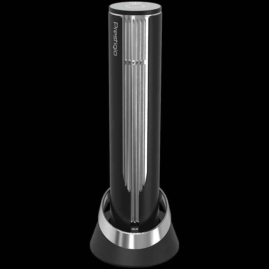 Prestigio Maggiore, smart wine opener, 100% automatic, opens up to 70 bottles without recharging, foil cutter included, premium design, 480mAh battery, Dimensions D 48*H228mm, black + silver color.