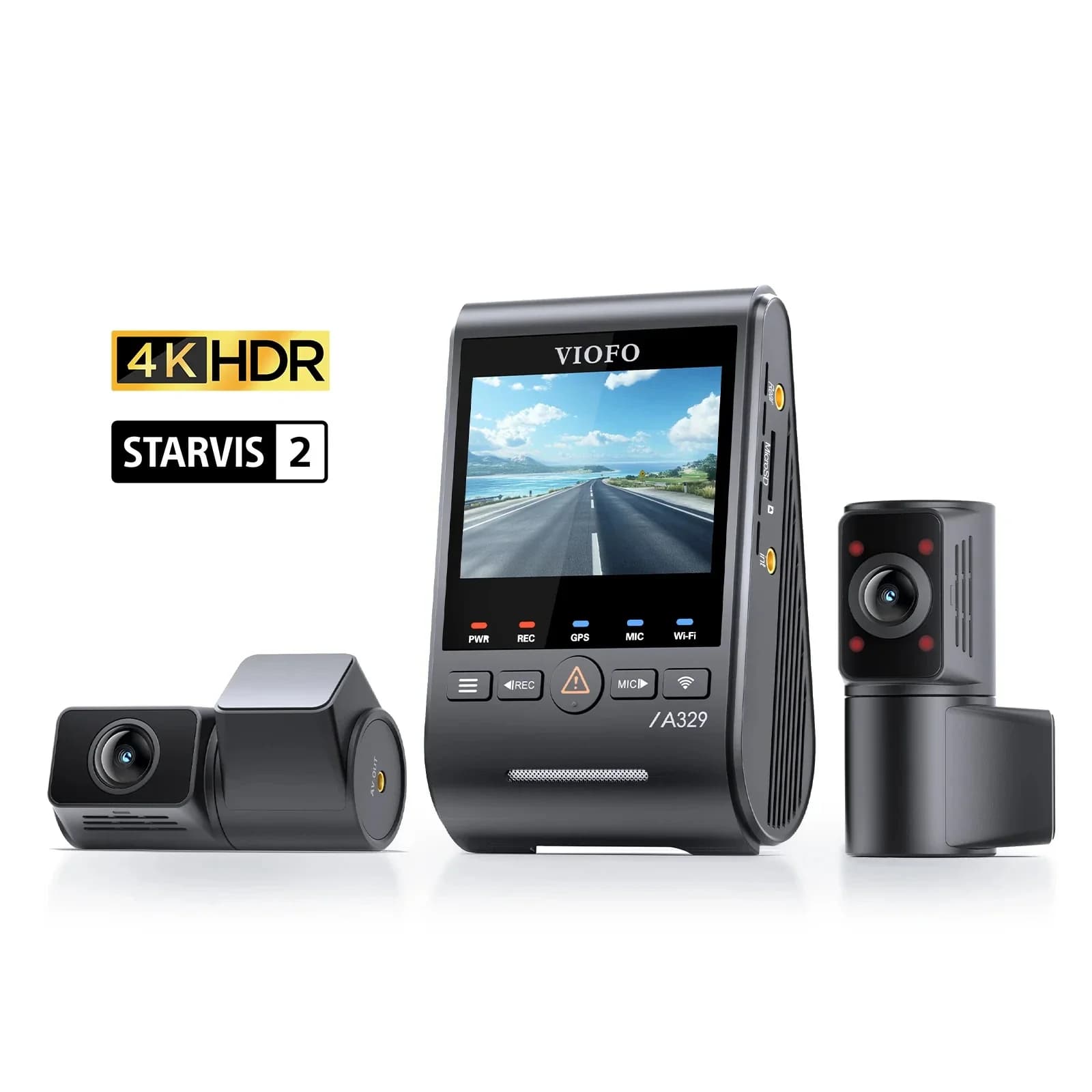 VIOFO Видеорегистратор Dash Cam A329S 3 Channel - 4K, HDR, Triple Sony STARVIS 2, GPS, Bluetooth, FOV Fisheye Cabin