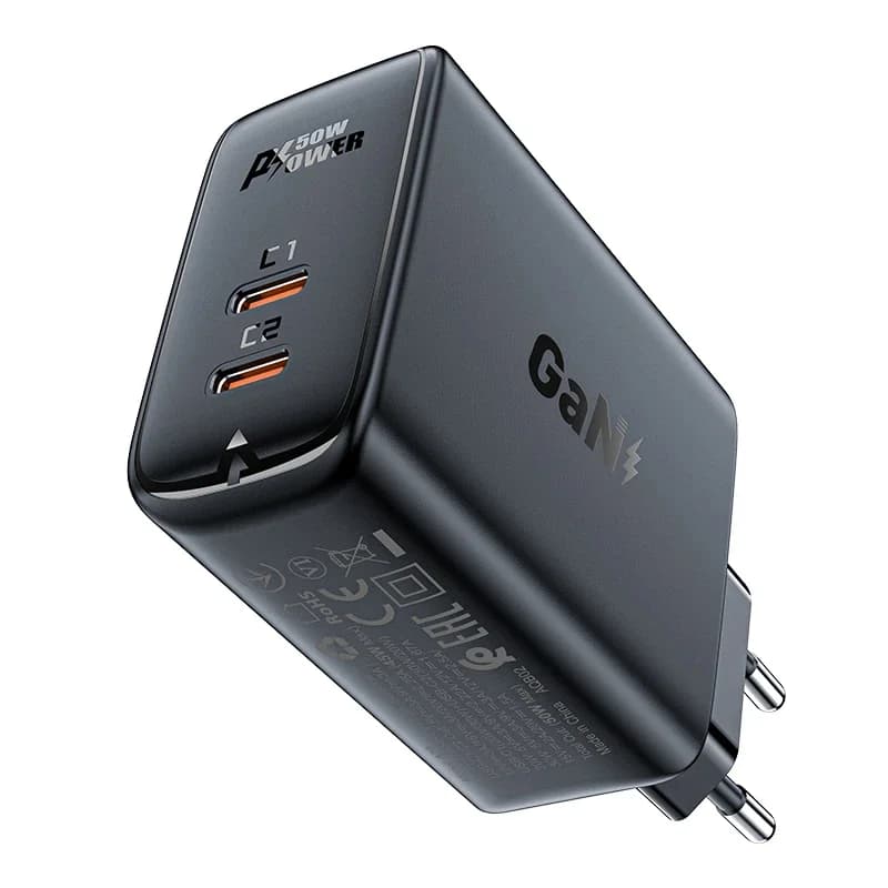 Acefast Универсално зарядно за стена Charger Wall GaN PD50W - A29 - USB-C x 2, Black