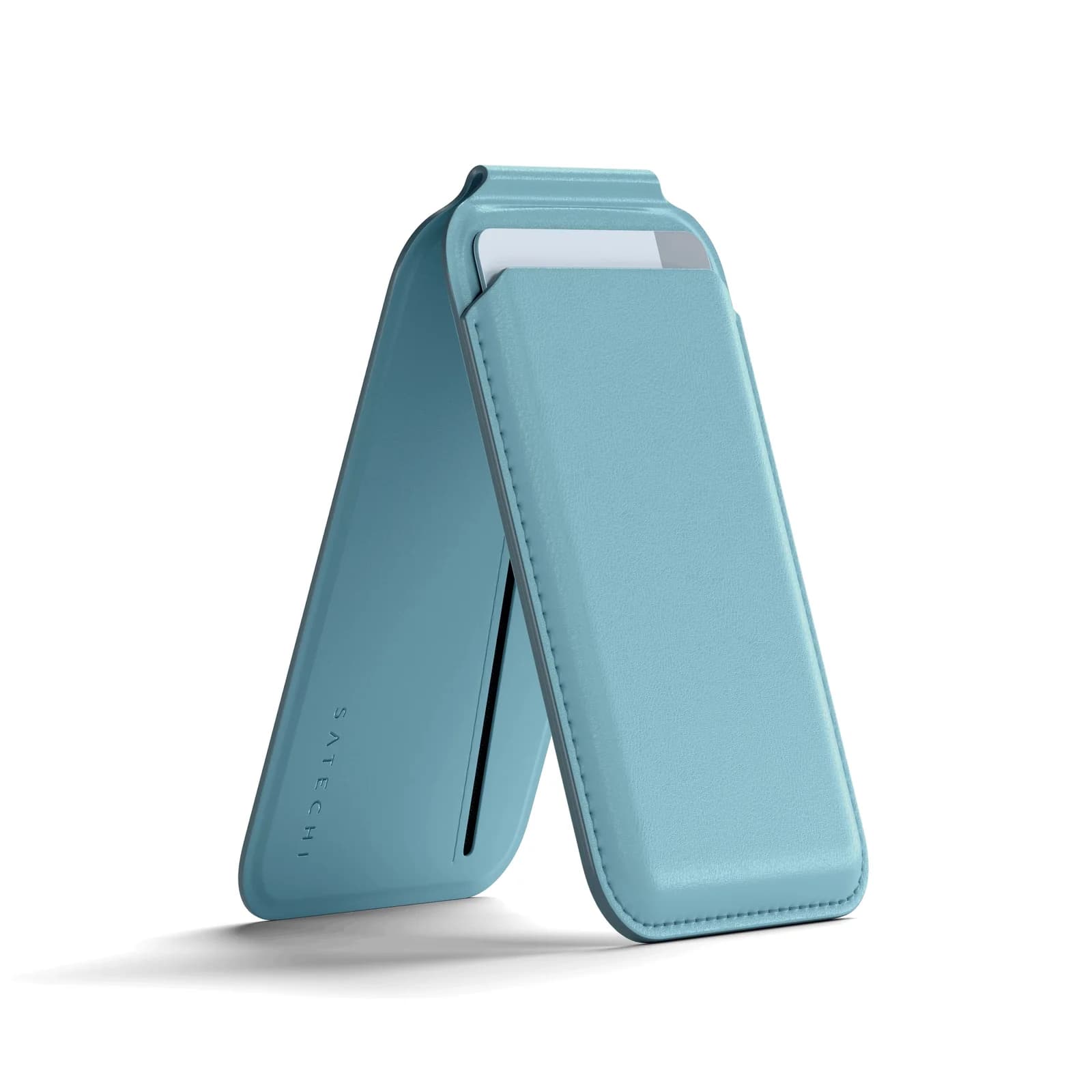Satechi Vegan-Leather Magnetic Wallet Stand, Magsafe Compatible - Light Blue