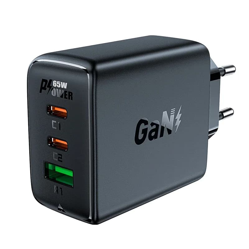 Acefast Универсално зарядно за стена Charger Wall GaN PD65W - A41 - USB-C x 2, USB-A x 1, Black