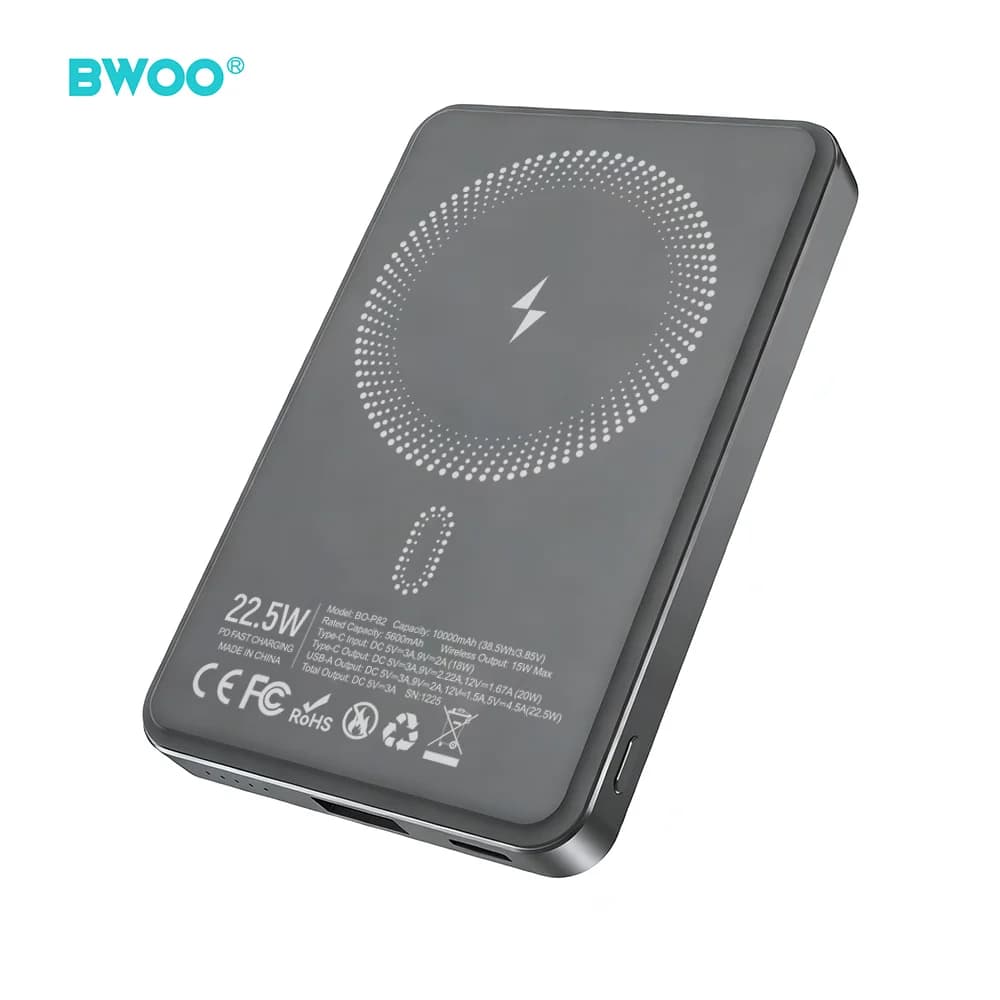 BWOO P82 BO 10000mah 15w power bank wireless charging dark grey