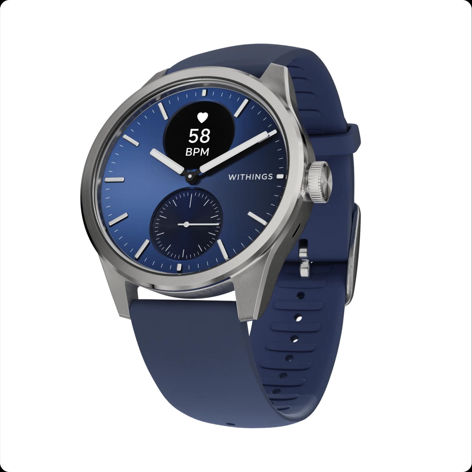 "Withings Scanwatch 2 / 42mm (Activity, Sleep Tracker, ECG, Temperature, SPO2 / Stainless steel, fkm wristband, sapphire glass) - Blue"