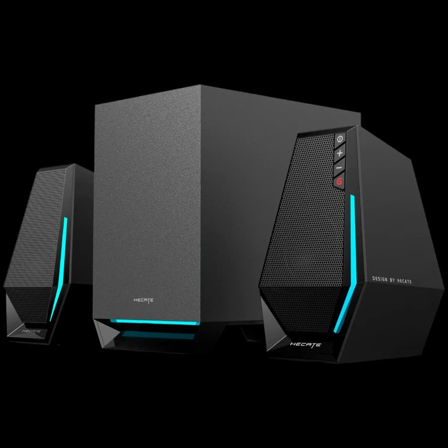 Edifier G1500 MAX 2.1 Audio System, BT V5.3, USB, AUX, 2.5-inch Drivers, 4-inch Subwoofer, RGB Lighting, 30W (RMS), Black
