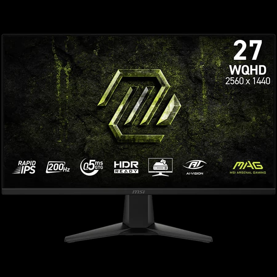 MSI MAG 275F E20 Gaming Monitor, 27" 200Hz, FHD (1920x1080) 16:9, Rapid IPS Anti-glare, 0.5ms, 300nits, 1000:1, 178/178, Adaptive-Sync, HDR Ready, Tilt, 1x DP, 2x HDMI, 1x Headphone out, 3Y Warranty