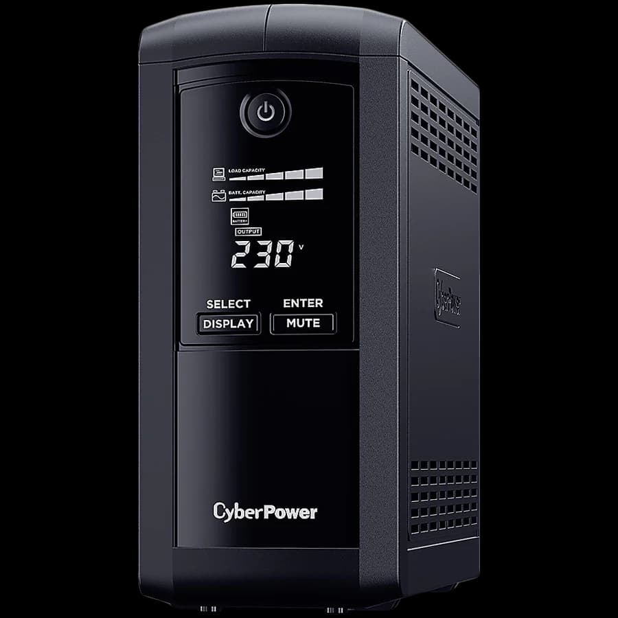 CyberPower UPS с AVR ,Line-Interactive, LCD display,700VA/390W, 4x Schuko, Runtime at 90W ( min ):33, Surge and Spike protection; VP700ELCD