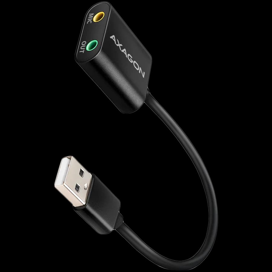 Axagon USB sound card with 15 cm cable and metal body.