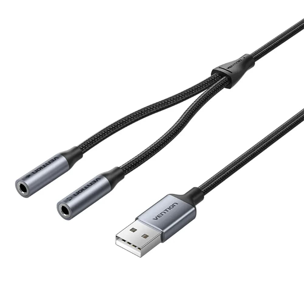 Vention външна звукова карта USB Sound card 2-Port 0.25M Gray - CVHHC