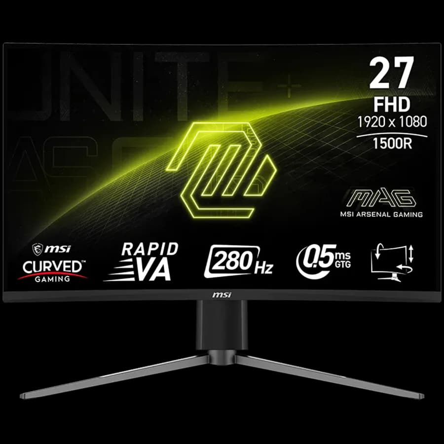 MSI MAG 275CQF E18 Curved Gaming Monitor, 27" 180Hz, WQHD (2560x1440) 16:9, Rapid VA Anti-glare, 1500R, 0.5ms, 250nits, 5000:1, 178/178, Adaptive-Sync, HDR Ready, Tilt, 1x DP, 2x HDMI, 1x Headphone out, 3Y Warranty