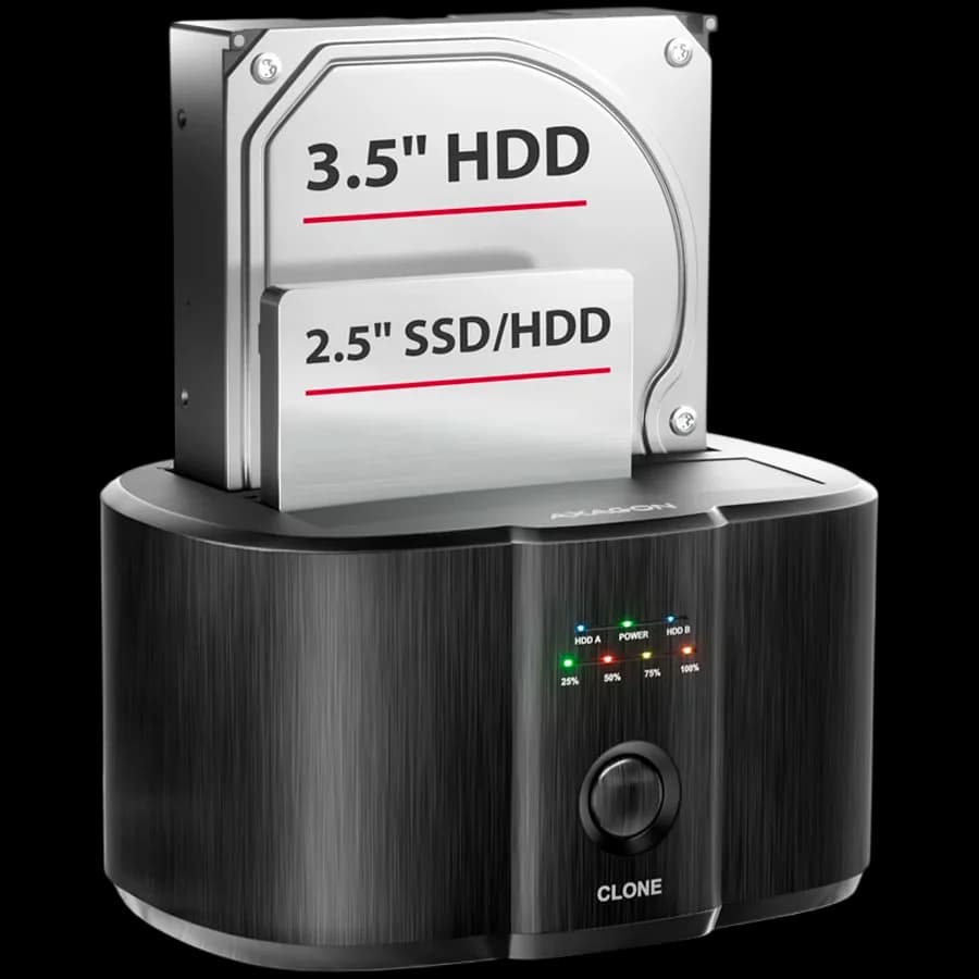 USB-C 5Gbps docking station for 2x 2.5"/3.5" SSD/HDD with disk cloning function without PC