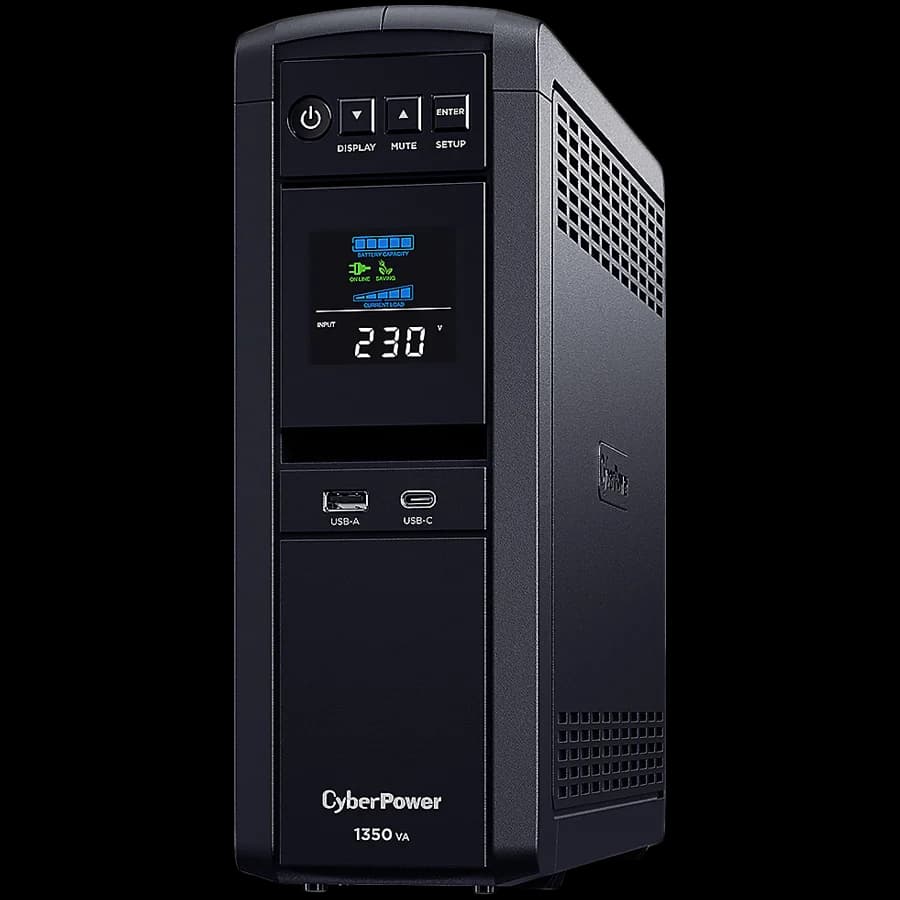 CyberPower UPS  AVR,1350VA/810W, Line-Interactive, LCD display,  Sine Wave output (for Active PFC ), 6x Schuko, Runtime at 500W ( min ):7, Surge protection; slot SNMP card; CP1350EPFCLCD