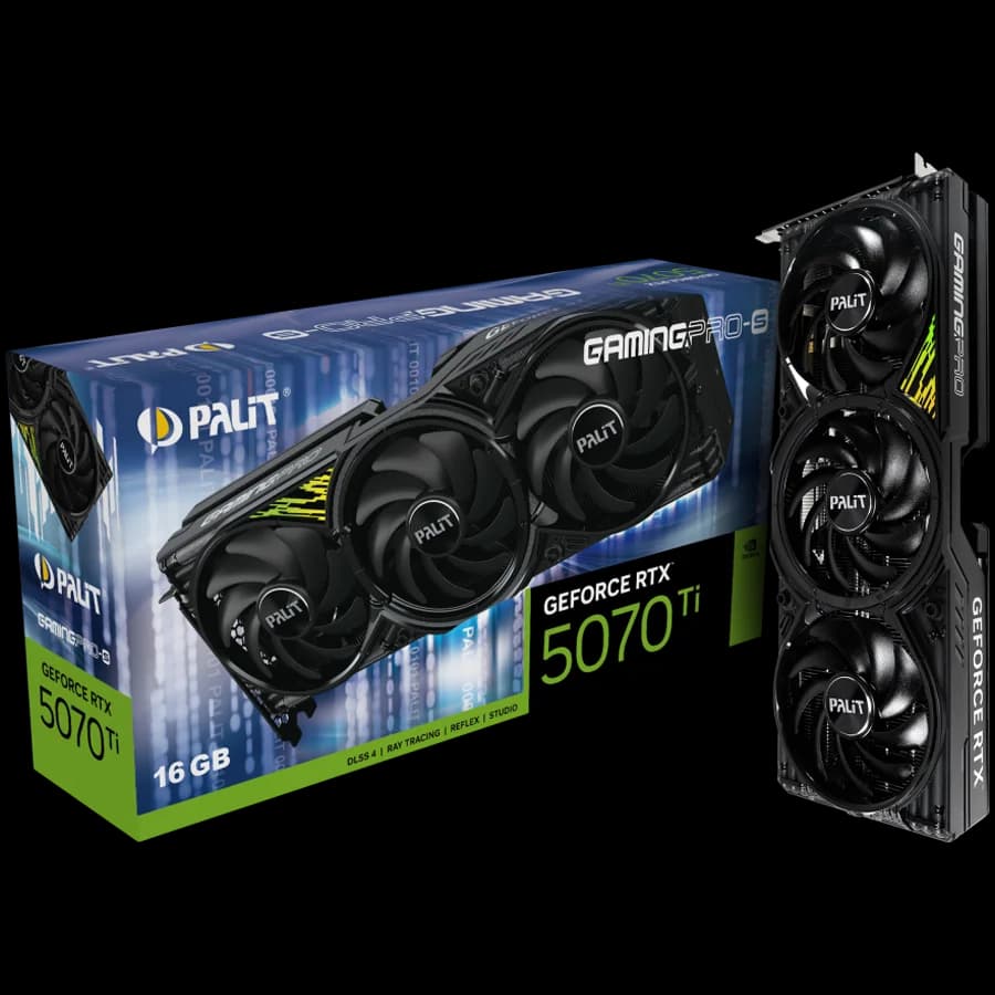 PALIT GeForce RTX 5070 Ti GamingPro-S 16GB GDDR7 256 bit, 1x HDMI 2.1b, 3x DP 2.1b, 3 Fan, 1x 16-pin pwr connector