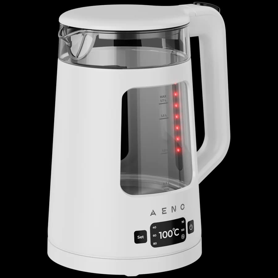 AENO Electric Kettle EK6: 1850-2200W, 2L, Strix, Square-shaped body, Transparent lid, High Resistant Glass, LED-Illumination, Auto Power Off, Dry tank Protection