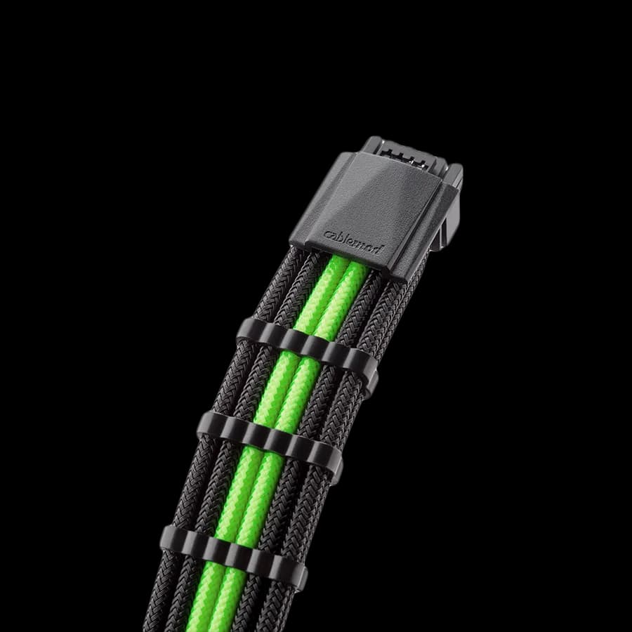 CableMod E-Series Pro ModMesh Sleeved 12VHPWR PCI-e Cable for Super Flower Leadex Platinum / Platinum SE / Titanium / V Gold Pro / V Platinum Pro, EVGA G7 / G6 / G5 / G3 / G2 / P2 / T2 (Black + Light Green, 16-pin to Dual 8-pin, 600mm)
