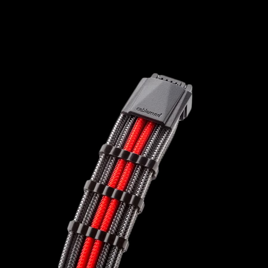CableMod E-Series Pro ModMesh Sleeved 12VHPWR PCI-e Cable for Super Flower Leadex Platinum / Platinum SE / Titanium / V Gold Pro / V Platinum Pro, EVGA G7 / G6 / G5 / G3 / G2 / P2 / T2 (Carbon + Red, Nvidia 4000 series, 16-pin to Dual 8-pin, 600mm)