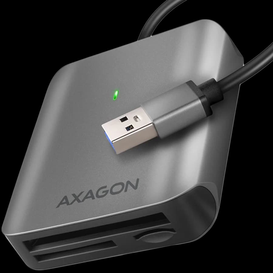 Axagon Aluminum high-speed USB-A 3.2 Gen 1 memory card reader. 3 slots, UHS-II.