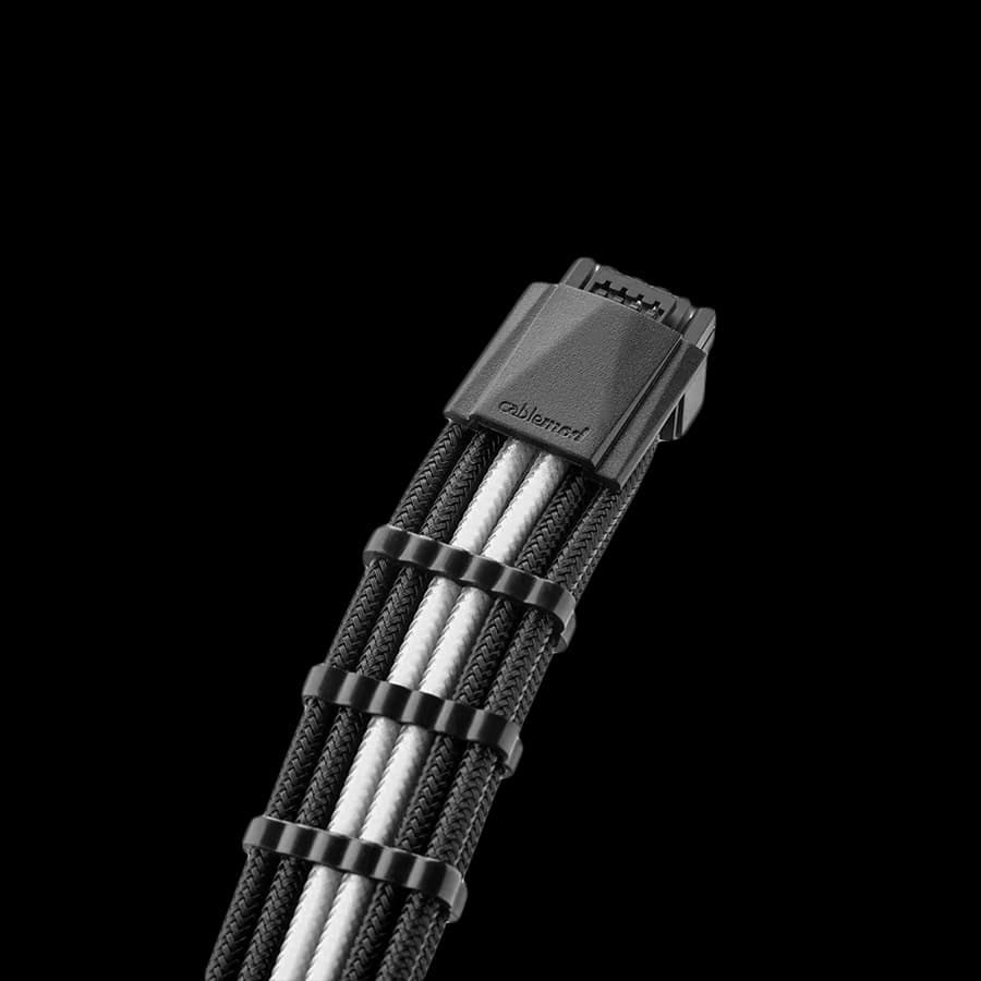 CableMod E-Series Pro ModMesh Sleeved 12VHPWR PCI-e Cable for Super Flower Leadex Platinum / Platinum SE / Titanium / V Gold Pro / V Platinum Pro, EVGA G7 / G6 / G5 / G3 / G2 / P2 / T2 (Black + White, Nvidia 4000 series, 16-pin to Dual 8-pin, 600mm)