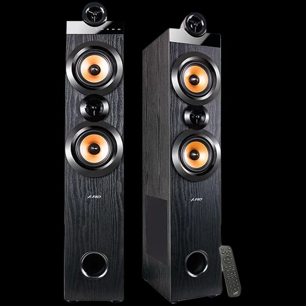 F&D T-70X 2.0 Floorstanding Speakers, 160W RMS (80Wx2), 1'' Tweeter + 5.25'' Speaker + 8'' Subwoofer for each channel, BT 5.0/HDMI(ARC)/Optical/Coaxial/AUX/USB/FM/Karaoke function/ LED Display/Remote control/Microphone included/Wooden/Black
