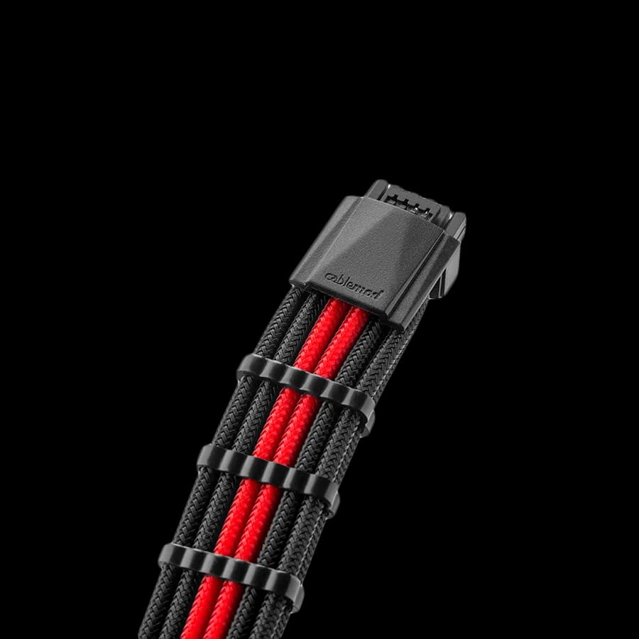 CableMod E-Series Pro ModMesh Sleeved 12VHPWR PCI-e Cable for Super Flower Leadex Platinum / Platinum SE / Titanium / V Gold Pro / V Platinum Pro, EVGA G7 / G6 / G5 / G3 / G2 / P2 / T2 (Black + Red, Nvidia 4000 series, 16-pin to Dual 8-pin, 600mm)