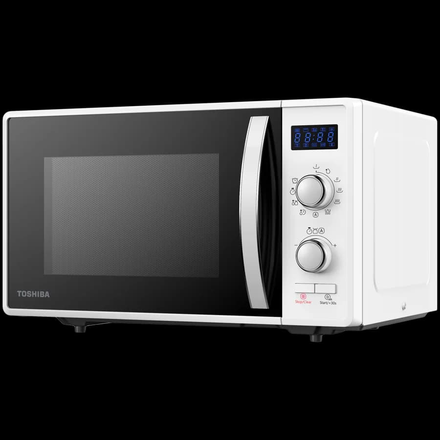 Toshiba MW2-AG23P(WH) 3-in-1 Microwave Oven with Grill and Combination Hob, 23 Litres, Rotating Plate with Storage, Timer, Built-in LED Lights, 900 W, Grill 1050 W, Pizza Programme, White Size: 485 x 403 x 296