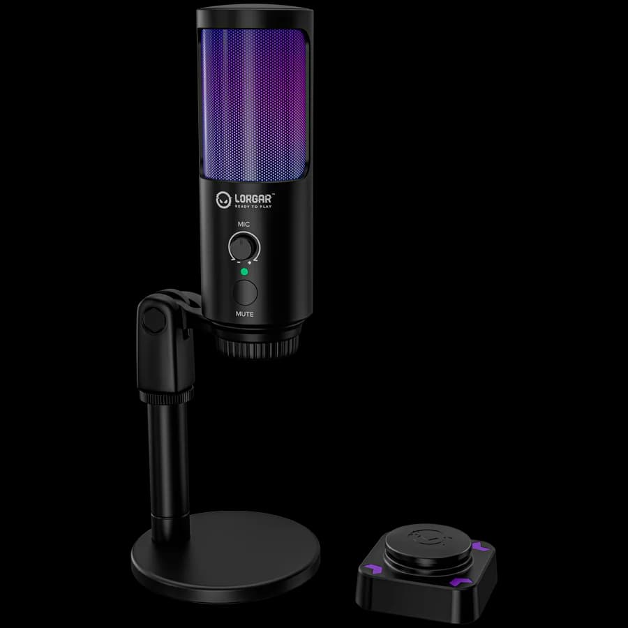 LORGAR SMP40, RGB Microphone with external mute button and metal stand, Black