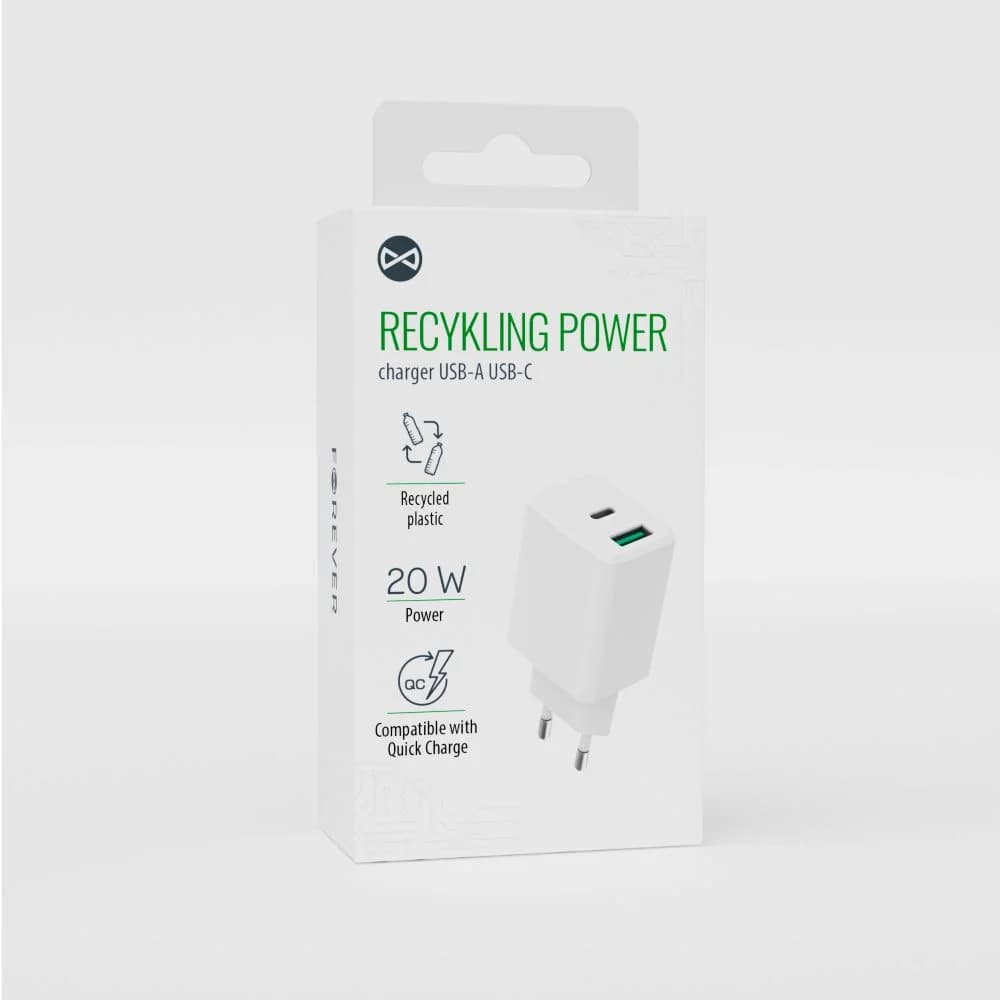Forever recycled wall charger USB + USB-C 20W LSR20-AC-00 white