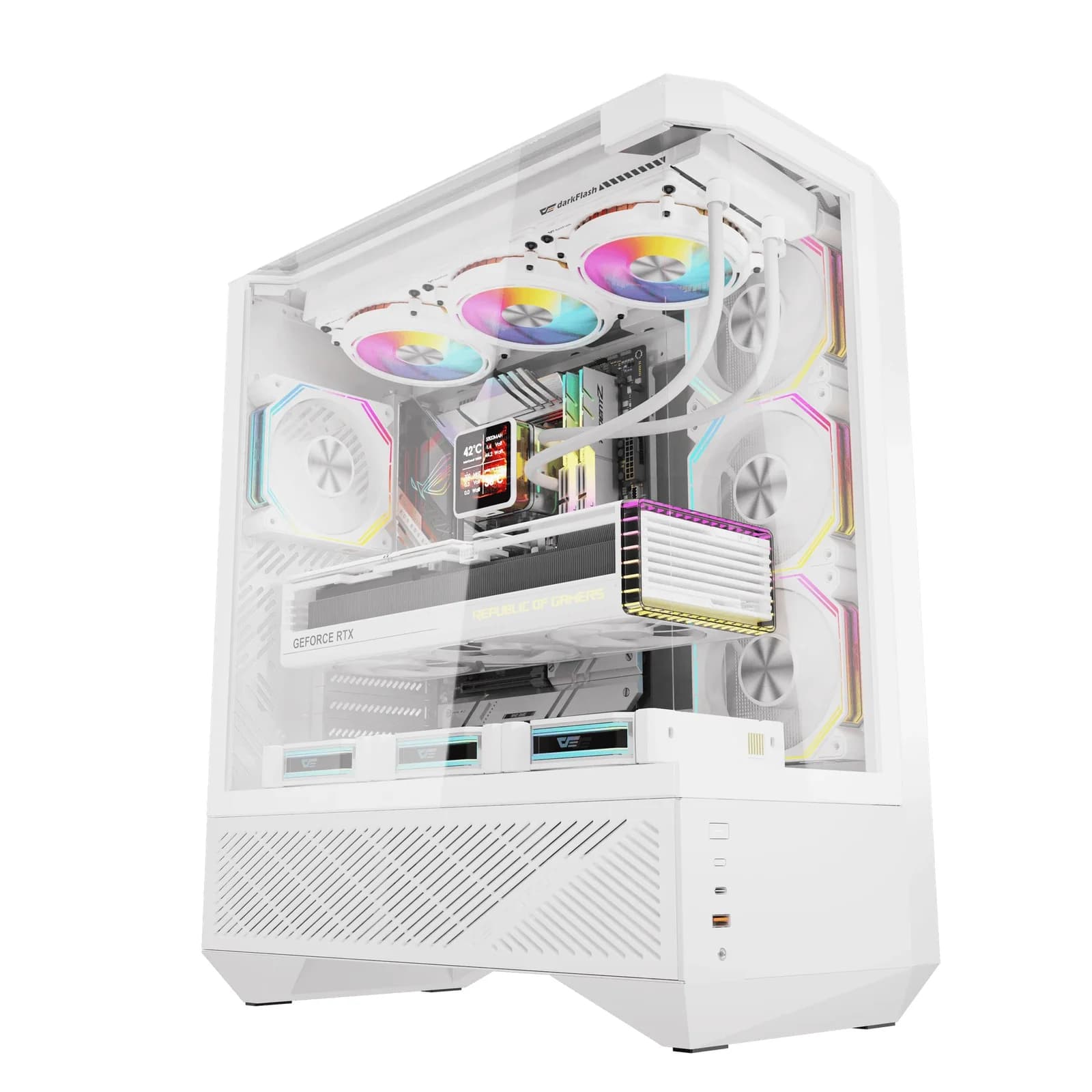 Darkflash кутия Case ATX - DY460 White - 4 x 120 mm A-RGB fans included, USB-C