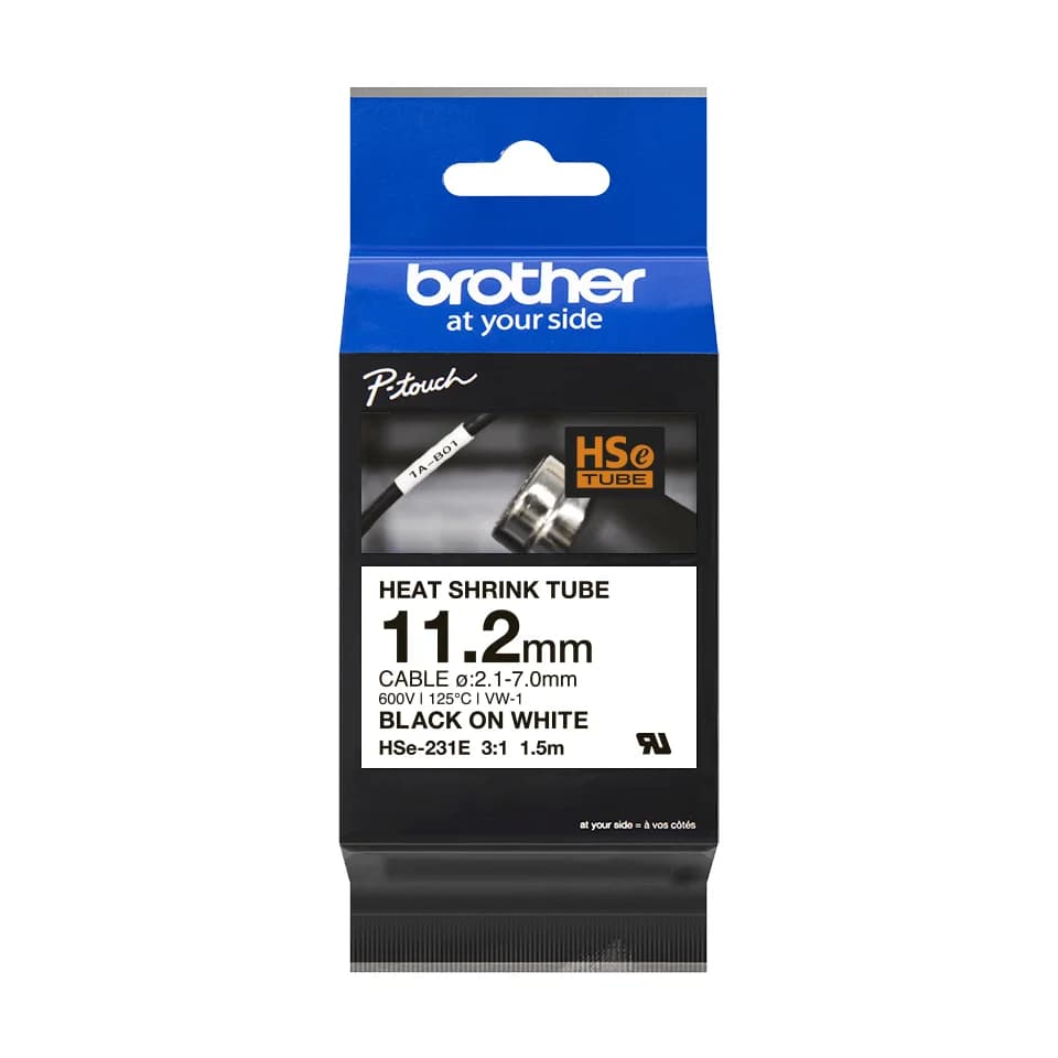 BROTHER Heat Shrink Tube Black on White 11.2mm