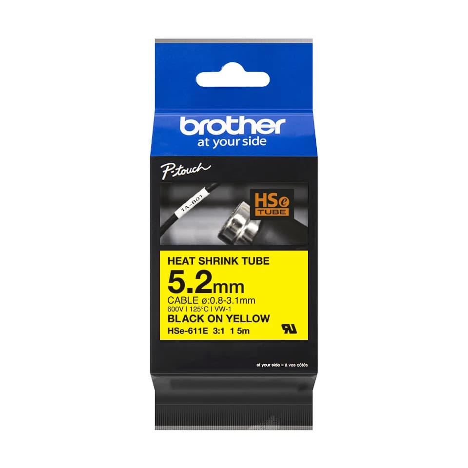 BROTHER Heat Shrink Tube Black on Yellow 5.2mm