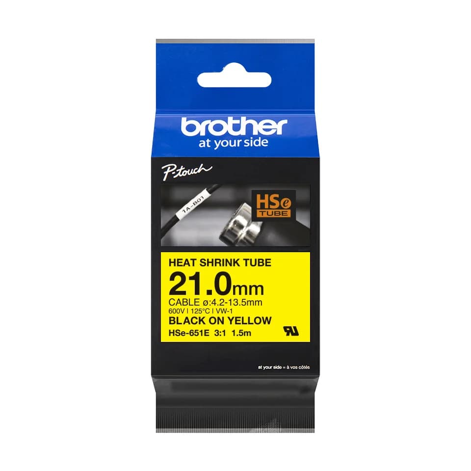 BROTHER HSE251E Black on white heat shrink tape 21mm