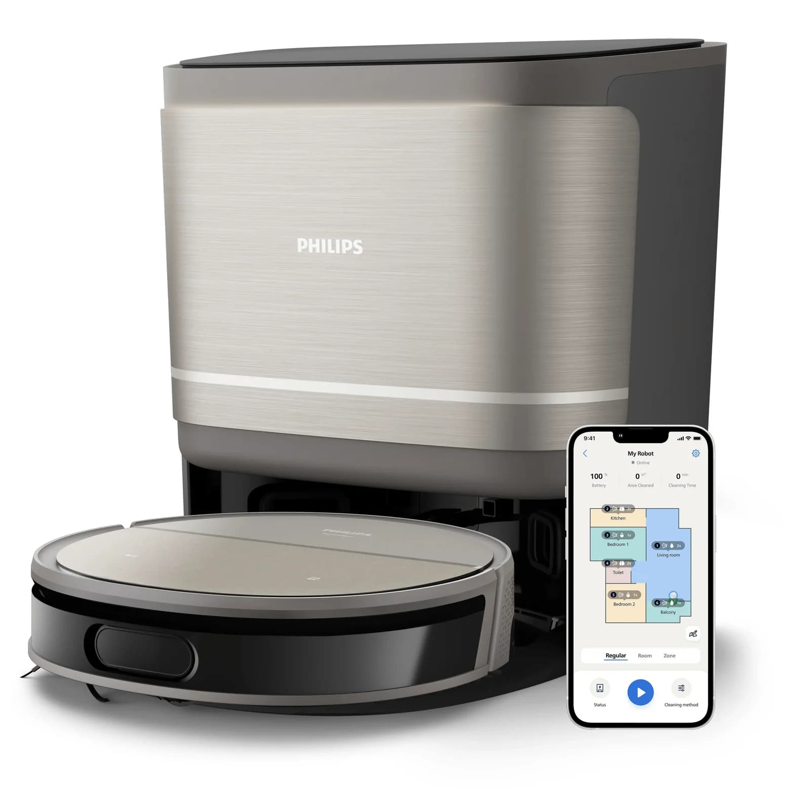 PHILIPS Прахосмукачка-робот HomeRun 9000 Series Aqua сухо и мокро почистване със станция за автоматично изпразване