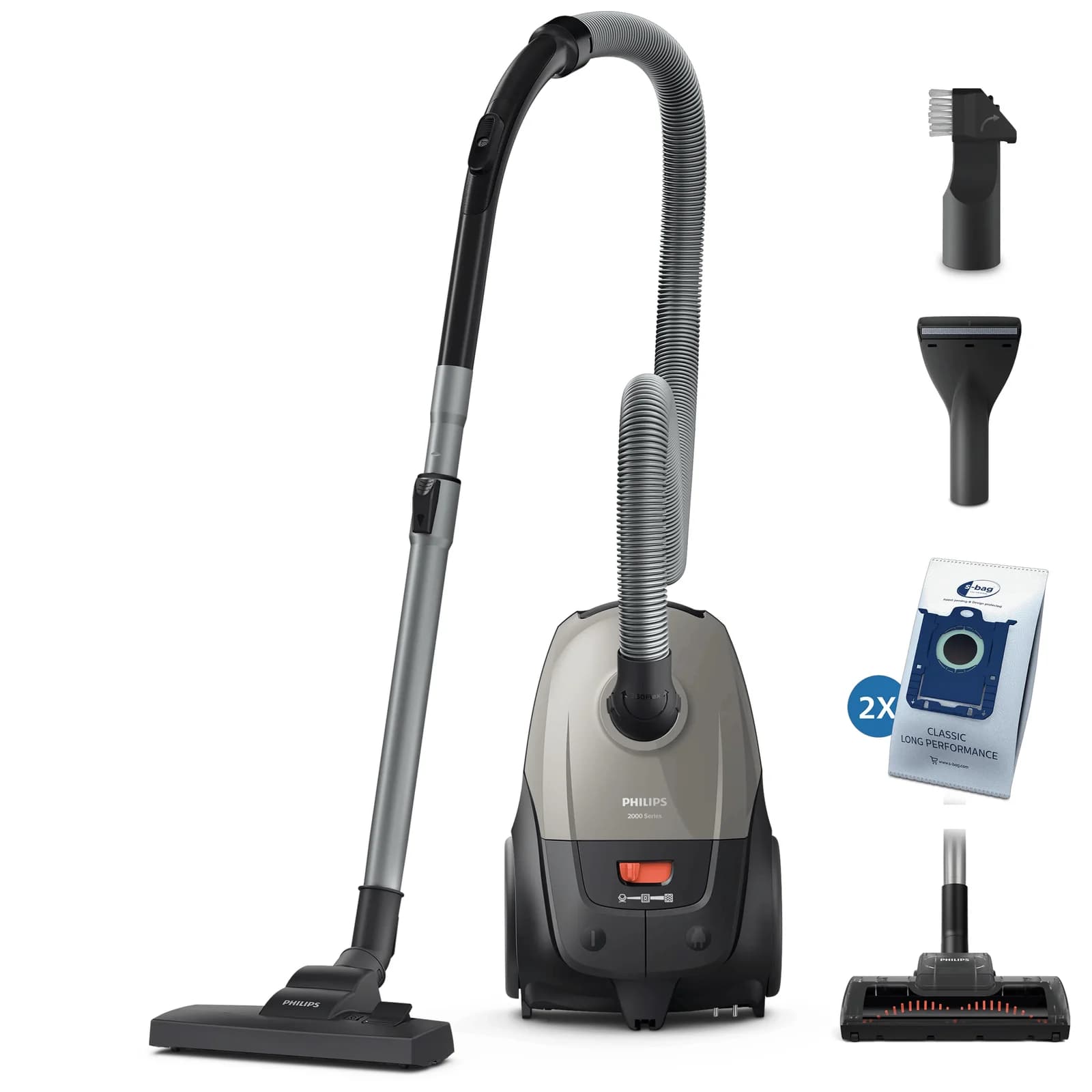PHILIPS Прахосмукачка с торба Series 2000 сив цвят