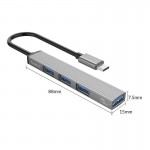USB-C хъб Orico USB3.0 / 2.0 HUB 4 port - Type-C input за компютри, лаптопи смартфони - AH-13-GY