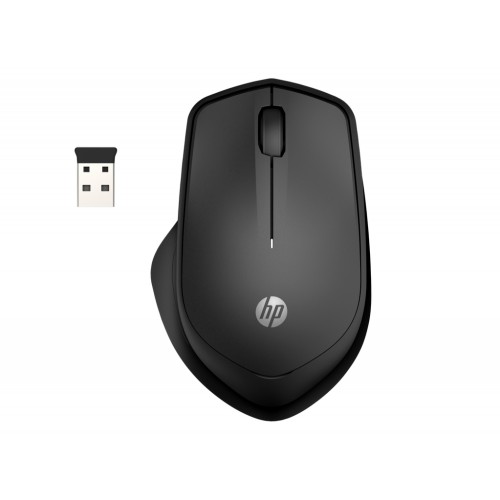Безжична мишка HP 280, тиха, ултралека (96 г), 2.4 GHz USB nano-dongle, 18 месеца живот на батерията, 1600 DPI, 3 бутона, включена AA батерия, черна