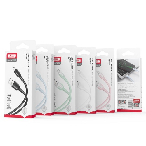 Кабел за зареждане и данни XO cable NB212 USB - microUSB 1,0 m 2,1A Черен