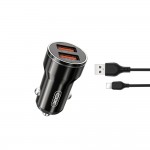 Зарядно за автомобил XO car charger CC48 2x USB 2,4A black + Lightning cable