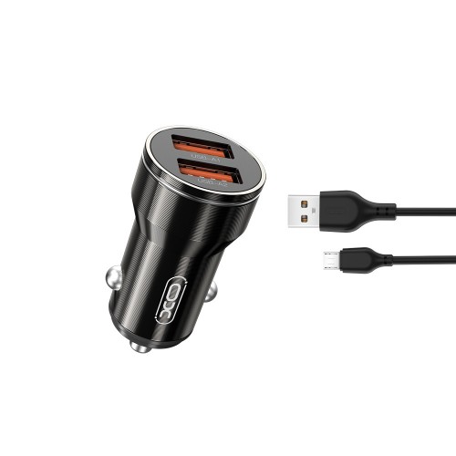 Зарядно за автомобил XO car charger CC48 2x USB 2,4A black + microUSB cable Зарядно за автомобил XO car charger CC48 2x USB 2,4A black + microUSB cable