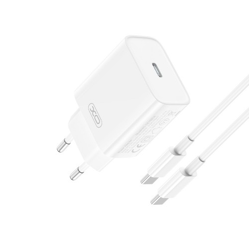 Мрежово зарядно устройство XO CE15 PD 20W 1x USB-C бяло + USB-C - USB-C кабел Мрежово зарядно устройство XO CE15 PD 20W 1x USB-C бяло + USB-C - USB-C кабел