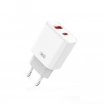 Мрежово зарядно устройство XO CE12 PD QC3.0 20W 1x USB 1x USB-C бяло + USB - microUSB cable
