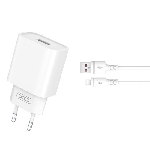 Зарядно за телефон XO wall charger CE02D QC 3.0 18W 1x USB white + USB-C cable