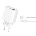 Зарядно за телефон XO wall charger CE02C 2x USB 2,1A white + Lightning cable