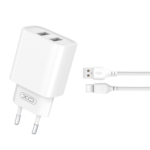 Зарядно за телефон XO wall charger CE02C 2x USB 2,1A white + USB-C cable Зарядно за телефон XO wall charger CE02C 2x USB 2,1A white + USB-C cable