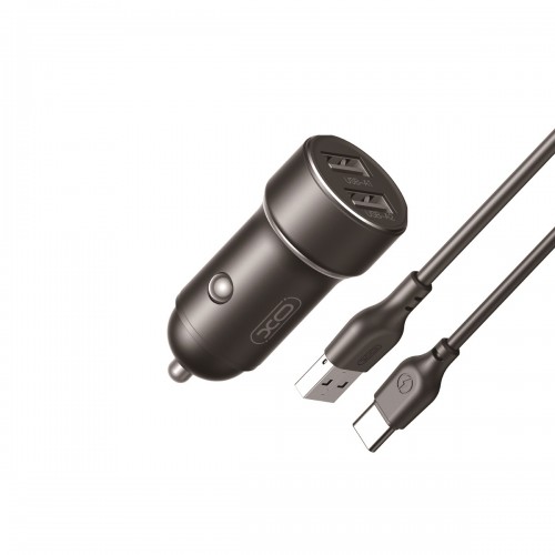 Зарядно за автомобил XO car charger CC53, DC12-24V 12W 2x USB black + USB - USB-C cable Зарядно за автомобил XO car charger CC53, DC12-24V 12W 2x USB black + USB - USB-C cable