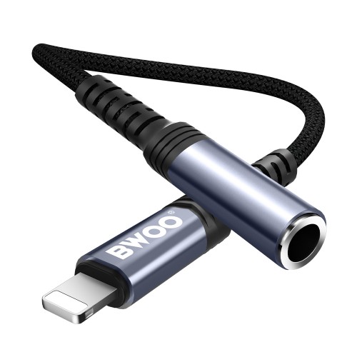 Преходник BWOO audio adapter cable BZ48 aux 3,5 mm to lightning Черен