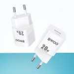 Мрежово зарядно устройство BWOO CDA156 PD wall charger 1x USB-C 1v USB 20W Бяло