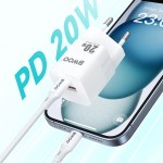 Мрежово зарядно устройство BWOO CDA156 PD wall charger 1x USB-C 1v USB 20W Бяло