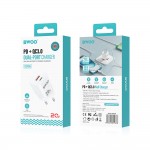 Мрежово зарядно устройство BWOO CDA156 PD wall charger 1x USB-C 1v USB 20W Бяло