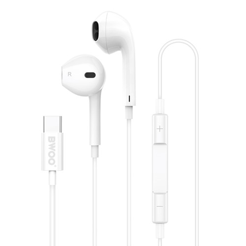 Слушалки с микрофон за Samsung, IPhone BWOO HF175 USB-C digital interface с кабел Type-C букса, stereo, Бели